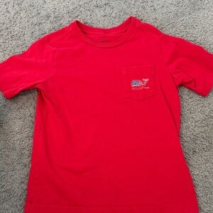 Vineyard Vines Kids Bright Red Short Sleeve Pocket Tee with Whale Patch